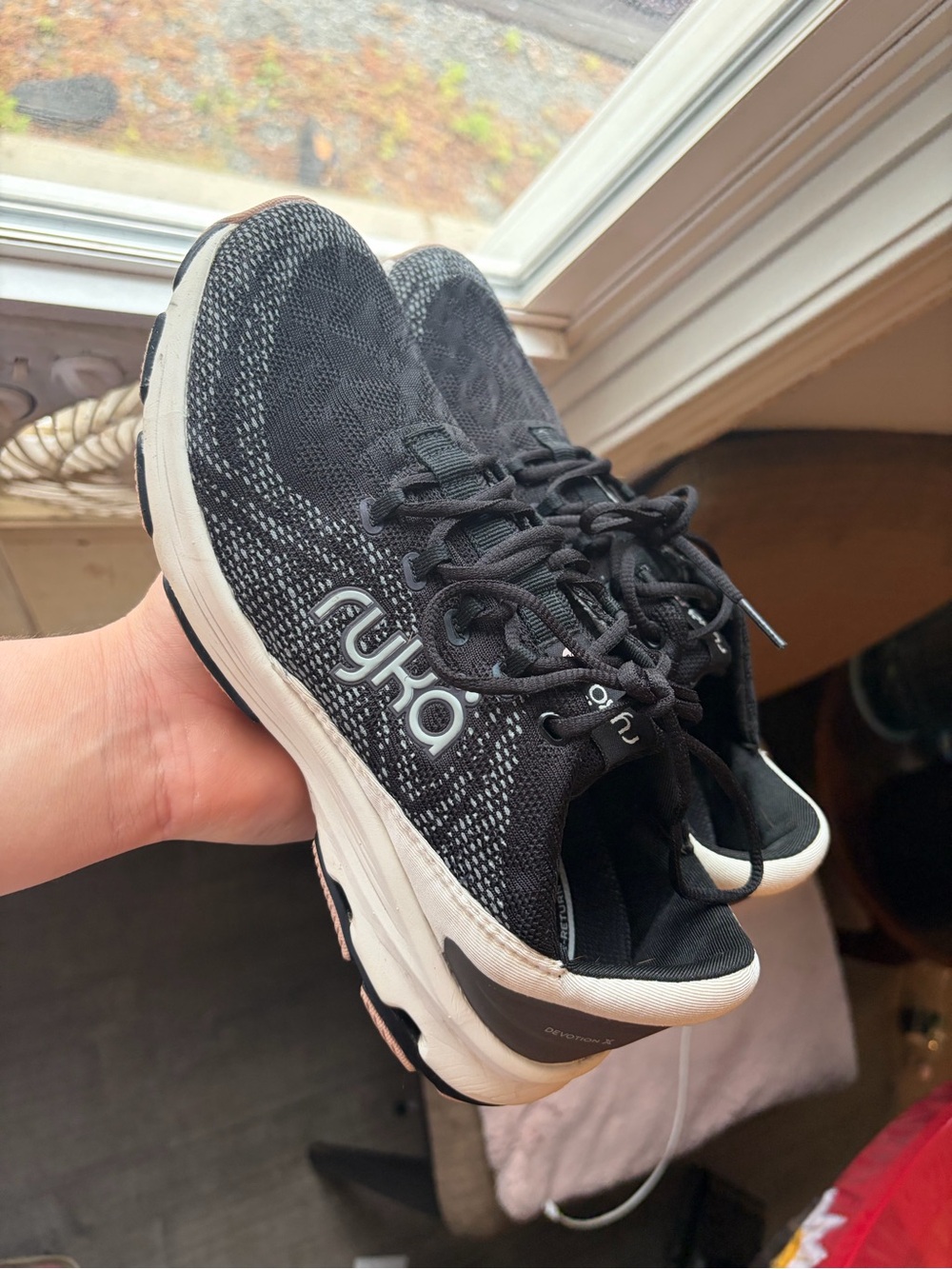 Ryka Black Knit Women's Athletic Sneakers with White Midsole